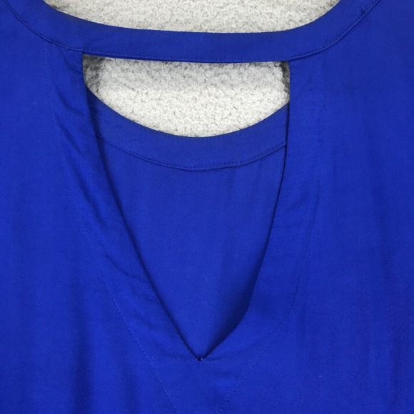 Copper Key Blouse Top Women Size S Rear Keyhole Short Sleeve Pullover Royal Blue - Picture 3 of 8